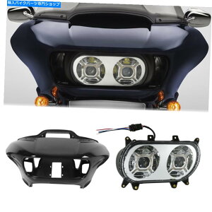 Headlight �n�[���[���[�h�O���C�h15-22�ɓK�����C���i�[�A���h�A�E�^�[�t�F�A�����O�f���A���w�b�h���C�g�w�b�h�����v�t�B�b�g Inner & Outer Fairings Dual Headlight HeadLamp Fit For Harley Road Glide 15-22�y��