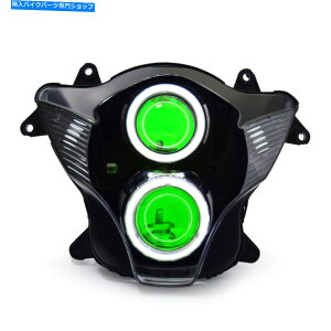 Headlight �X�Y�LGSXR750 GSX-R750 2006-07 Angel Eyes Green��1X LED�I�[�g�o�C�w�b�h���C�g 1X LED Motorcycle Headlight for Suzuki GSXR750 GSX-R750 2006-07 Angel Eyes Green�y���s�A���i�z
