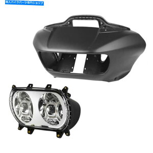 Headlight }bgubNCi[tFAOLEDwbhCgn[[[hOCh2015-22ɃtBbg Matte Black Inner Outer Fairings LED Headlight Fit For Harley Road Glide 2015-22