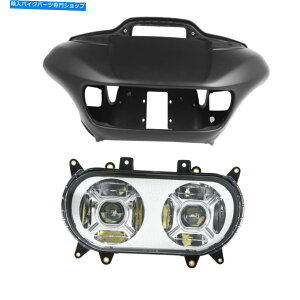 Headlight }bgCi[tFAONLEDn[[[hOCh15-22ɍwbhCg Matte Inner Outer Fairings Chrome LED Headlight Fit For Harley Road Glide 15-22