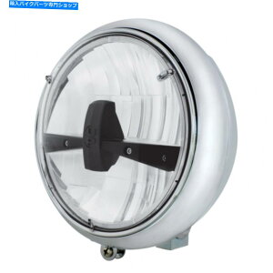 Headlight Chrome 7 "I[goC̍âwbhCgtwbhCgLEDd Chrome 7" Motorcycle Grooved Headlight w/ Blackout LED Bulb