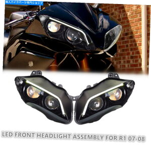 Headlight ���}�nYZF R1 2007-2008���t�@�C�o�[DRL�z���C�g��2X LED�w�b�h���C�g�A�Z���u�� 2X LED Headlight Assembly for Yamaha YZF R1 2007-2008 Optical Fiber DRL White�y���s�A���i�z