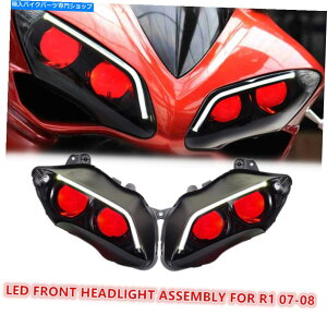 Headlight ���}�nYZF R1 2007-2008���t�@�C�o�[DRL���b�h��2X LED�w�b�h���C�g�A�Z���u�� 2X LED Headlight Assembly for Yamaha YZF R1 2007-2008 Optical Fiber DRL Red�y���s�A���i�z