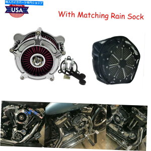 Air Filter bhtB^[NGAtB^[w/C\bNtBbgn[[M8gD[C Red Filter Chrome Air Filter w/Rain Sock Fit For Harley M8 Touing 17-21 Softail