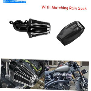 Air Filter ubNCNCXe[W1GAN[i[tB^[tB^[n[[c[O00-07ɃtBbg܂ Black CNC Stage 1 Air Cleaners Filters w/Rain Sock Fit For Harley Touring 00-07