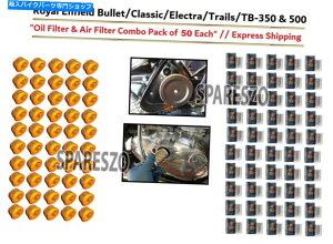Air Filter ロイヤルエンフィールドオイルフィルター&エアフィルター50pc各弾丸/エレクトラ/トレイル350および500 Royal Enfield Oil Filter & Air Filter 50PC Each Bullet/Electra/Trails 350 & 500
