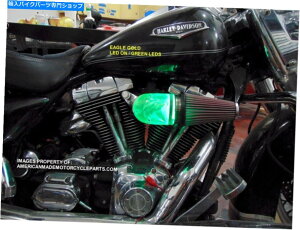 Air Filter 3D�C�[�O���O���[��LED�G�A�N���[�i�[�z�C�t�B���^�[�n�[���[�I�[�g�o�C�G���{�|�C���g�R�[�� 3D EAGLE GREEN LED Air Cleaner Intake Filter Harley Motorcycle Elbow Point Cone
