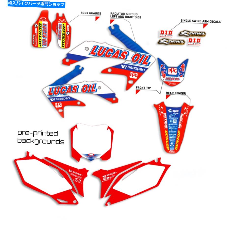 Graphics decal kit 2013-2018 Honda CRF 110グラフィックキットCRF110デカールルーカスオイルバックグラウンド 2013 2018 HONDA CRF 110 GRAPHICS KIT CRF110 DECALS LUCAS OIL WITH BACKGROUNDS