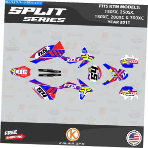 Graphics decal kit KTM 150SX�A250SX�A150xc�A200xc�A300xc�i2011�j�X�v���b�g - ���b�h�u���[�p�̃O���t�B�b�N�L�b�g Graphics Kit for KTM 150SX, 250SX, 150XC, 200XC, 300XC (2011) Split - Red Blue