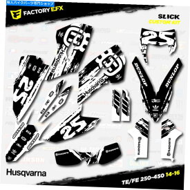 Graphics decal kit ブラック＆ホワイトスリックレーシンググラフィックスキットはハスクバルナ14-16 TE FE 250 450 TE250に適合します Black & White Slick Racing Graphics Kit fits Husqvarna 14-16 TE FE 250 450 TE250