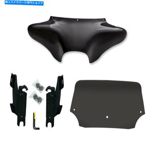 Windshields �����t�B�X�V�F�[�h�o�b�g�E�B���O�t�F�A�����O9 �u���b�N�t�����g�K���X�}�E���g�L�b�g�n�[���[FLSTF�o�[�Ȃ� Memphis Shade Batwing Fairing 9 Black Windshield Mount Kit Harley FLSTF No Bar�y���s�A