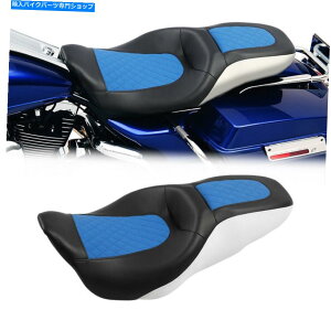 Seats ubN+u[hCo[̏ȃn[[c[O[hXg[gOChɃtBbg Black+Blue Driver Passenger Seat Fit For Harley Touring Road Street Glide 09-Up