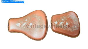 Seats ���C�_�[�p�̃J�X�^�}�C�Y���ꂽ�X�J���V�[�g�^�������C�����G���t�B�[���h�X�^���_�[�h�p�̃s���I���V�[�g Customised Skull Seat Tan For Rider & Pillion Seat For Royal Enfield Standard