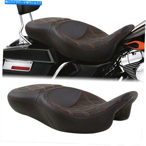 Seats ハーレーエレクトラグライドにフィットするオレンジステッチライダーの乗客のピリオンシート09-22 Orange Stitching Rider Passenger Pillion Seat Fit For Harley Electra Glide 09-22