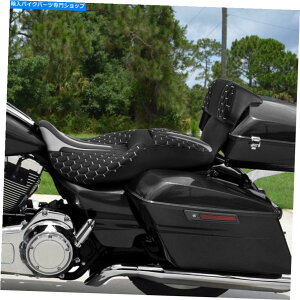 Seats ハーレーストリートグライドCVOカスタムに適したバックレスト付きドライバー助手席カスタム14-22 Driver Passenger Seat w/ Backrest Fit For Harley Street Glide CVO Custom 14-22