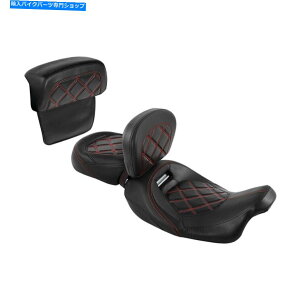 Seats n[[[hOChɓKobNXgpbhtubN+bhhCo[̏14-22 Black+Red Driver Passenger Seat W/ Backrest Pad Fit For Harley Road Glide 14-22