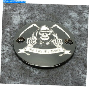 Engine Covers Custom Engraving Ltd�B���̐l���̎��̃��[���̃^�C�~���O�J�o�[-Skul40-63bg Custom Engraving LTD. Black My Life My Rules Timing Cover - SKUL40-63BG�y���s�A���i�z