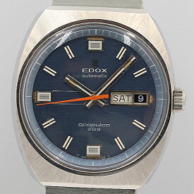 デッドストック級 稼働 エドックス アカプルコ 202 AT デイデイト 青文字盤 メンズ腕時計 OGH 4962ABC2000000