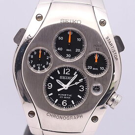 デッドストック級 腕時計 1000本限定 セイコー キネティック スポーチュラ 9T82-0A50 クロノ 裏スケ 黒文字盤 メンズ9662ABC0416510YSD