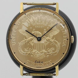 デッドストック級 稼働 エスカ 12 11-214A 18K コインウォッチ 手巻き 金文字盤 メンズ腕時計 NSY11235ABC 0088110 3BJT