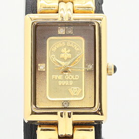 良品 稼働 エルジン ファインゴールド999.9 FK-558KI 5PD QZ ゴールド文字盤 レディース腕時計 8032200 2ANT KUT ABC20286
