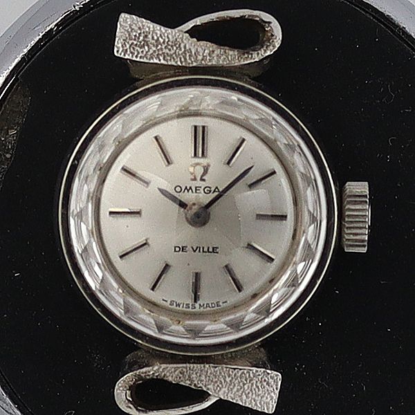 デッドストック級 稼働 良品 オメガ 手巻き デビル カットガラス シルバー文字盤 トップのみレディース腕時計 STU 1256ABC0235200