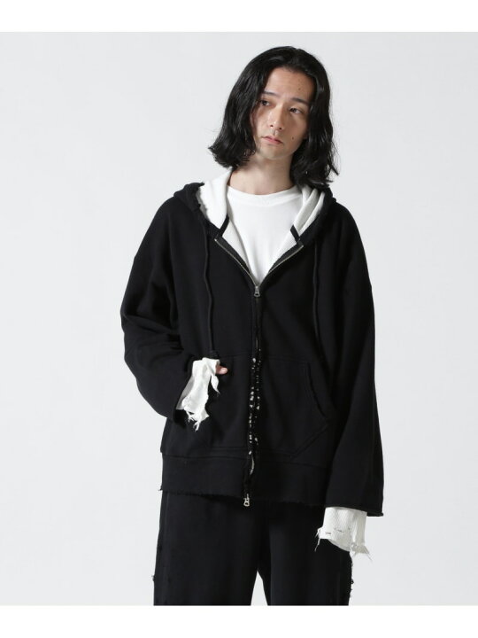 ANCELLM アンセルム ZIP UP HOODIE ダメージ加工ジップパーカー グレー サイズ 3 メンズ パーカー 中古・古着