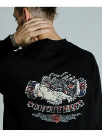 【SALE／30%OFF】CREW SWEAT SHAKE HAND DRAGON/クルースウェット シェイクハンドドラゴン Schott ショット トップス スウェット・トレーナー ブラック ネイビー グレー【RBA_E】【送料無料】[Rakuten Fashion]