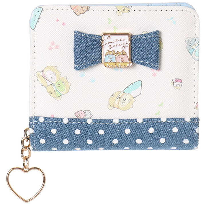 すみっコぐらし 財布 デニムリボン 2つ折り財布 ウォレット L22164 定形外なら¥390で全国へ すみっこぐらし さいふ 小銭入れ 小学生 さいふ 小銭入れ 女の子 二つ折り がま口 クリスマス 子供用 子供 プレゼント USプラザ すみっコぐらし 合皮 ウォレット ショルダー 肩掛け 財布 ファスナー