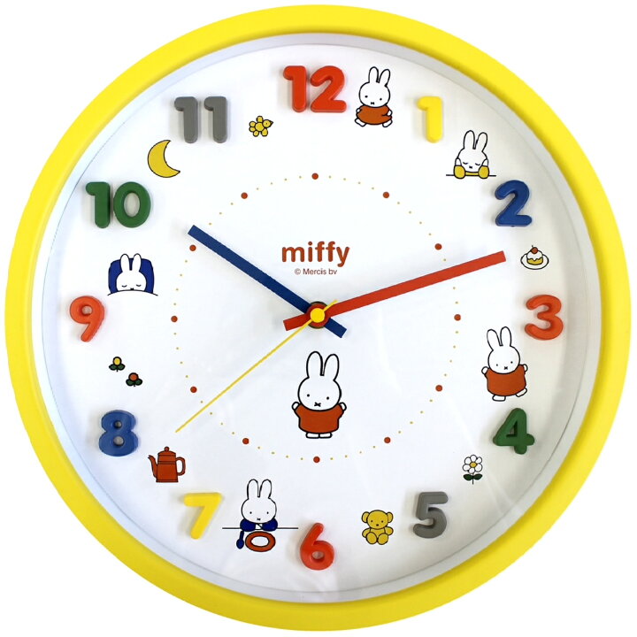 楽天市場 ミッフィー Miffy 時計 壁掛け時計 アイコンウォールクロック キャラクター時計 カラフル アナログ表示 連続秒針 壁掛時計 通販 グッズ キャラクター 子供部屋 新築祝い 引越し祝い ディックブルーナ うさこ ウサコ うさぎ Usプラザ