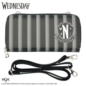 超P祭 ウェンズデー ショルダーベルト付き長財布（グレー） おしゃれ 女の子用 男の子用 Wednesday Addams NETFLIXのキャラクター