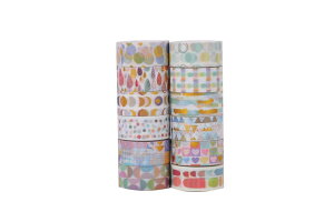 Macks.i(マックス・アイ) マスキングテープ 12巻セット マステ カラフルシェイプス 15mm×3m ドット ハート しずく 月の満ち欠け 金 可愛い (Colorfulshapes)