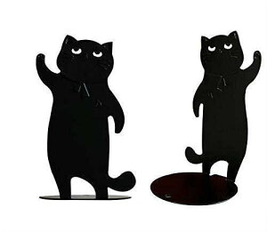 HJ ブックエンド 倒れない 本立て 鉄 オシャレ 黒 猫 卓上収納 インテリア