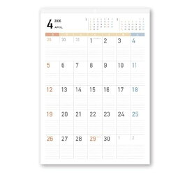 シンプル カレンダー 2025 壁掛け 大きい 月曜スタート くすみカラー A2 (60×42m) ノートライフ 書き込み おしゃれ