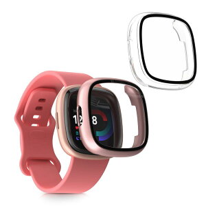 kwmobile 2x �P�[�X Fitbit Versa 4 / Sense 2�Ή� �J�o�[ - �t���{�f�B �K���X �ϏՌ� �����^ ����/���F