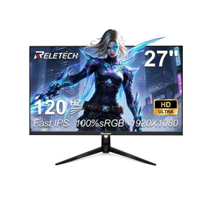 RELETECH 27�C���` 120Hz Fast-IPS ���j�^�[ FHD 1920×1080 100% sRGB FreeSync�Ή� ��u���[���C�g ���^0.7cm �x�[�����X ���|�[�g HDMI/DP VESA�Ǌ|���Ή� �ݑ�[�N/�Q�[�~���O/