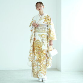 【レンタル】【桂由美 正絹振袖+正絹袋帯 着物 21点セット 絵羽 モード純白とゴールドの牡丹】着物セット 女性 成人式 結婚式 前撮り20歳 20才 二十歳 はたち 正装 和装 フォーマル 晴れ着 記念撮影 足袋プレゼント 往復送料無料