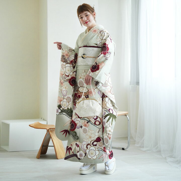 楽天市場】【レンタル】【振袖 正絹着物+袋帯 21点セット 絵羽 柳鼠に  