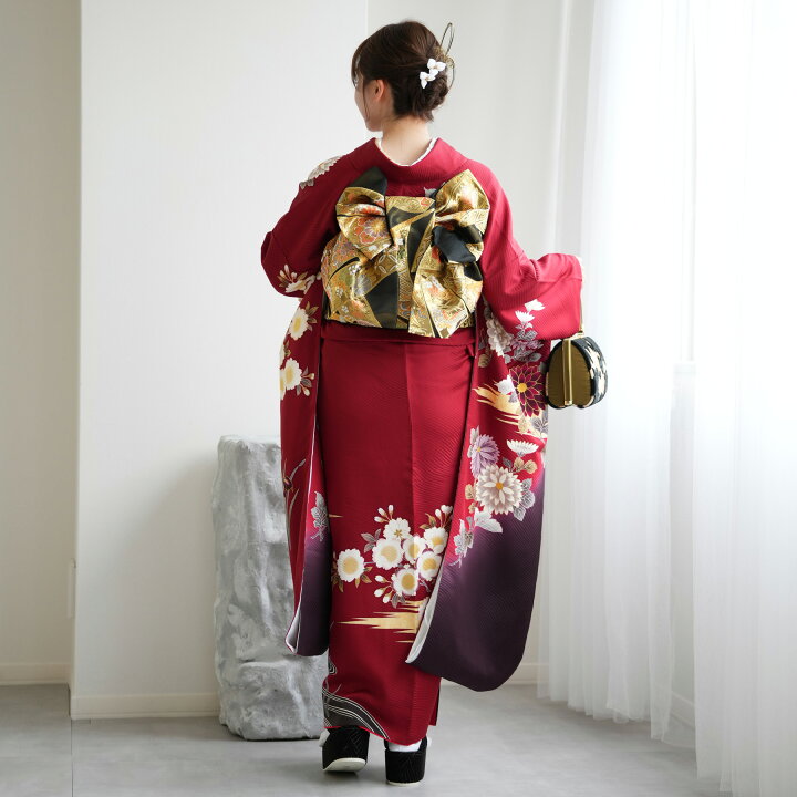 楽天市場】金彩 振袖の通販 振袖 菊文様 赤黒ぼかし 金彩 袋帯セット