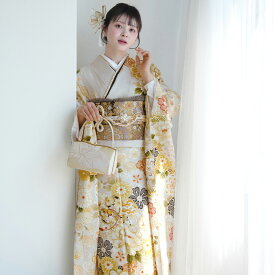 【レンタル】【振袖 正絹着物+袋帯 21点セット グレージュ花づくし】着物セット 女性 成人式 結婚式 前撮り20歳 20才 二十歳 二十才 はたち 正装 和装 フォーマル 晴れ着 記念撮影 足袋プレゼント 往復送料無料