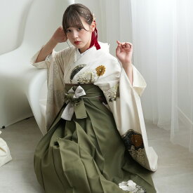 【レンタル】【JAPAN STYLE×中村里砂 袴 17点セット 片身変わり・クリームに菊絵皿 日本製】 二尺袖着物 はかま フルセット 卒業式 大学生 専門学生 レディース 女性 足袋プレゼント 重ね衿縫い付済 往復送料無料