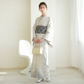 【レンタル】訪問着20点フルセット 訪問着 結婚式 参列 ゲスト 卒業式 お茶会 食事会 入学式 フォーマル お宮参り 七五三 着物 母親 着物＆袋帯 ライトグレー 西陣織帯 銀彩 梅 菊青海波 笹 フルセット 新品足袋プレゼント 往復送料無料◆2025年12月まで予約空きなし◆