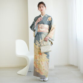 【レンタル】訪問着20点フルセット 訪問着 結婚式 参列 ゲスト 卒業式 お茶会 食事会 入学式 フォーマル お宮参り 七五三 観劇 女性 着物 母親 着物＆袋帯 ブルーグレー系 西陣織帯 金彩 辻が花 牡丹 桜 梅 絞り柄 フルセット 新品足袋プレゼント 往復送料無料