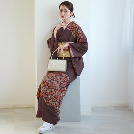 【レンタル】訪問着20点フルセット 訪問着 結婚式 参列 ゲスト 卒業式 お茶会 食事会 訪問着 入学式 フォーマル お宮参り 七五三 観劇 園遊会 女性 着物 母親 着物＆袋帯 茶系 えんじ 花 辻が花模様 絞り フルセット 新品足袋プレゼント　往復送料無料