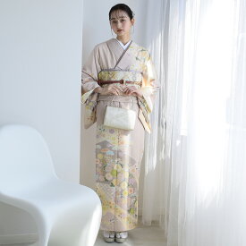 【レンタル】 訪問着 結婚式 卒業式 お茶会 食事会 入学式 お仕立て上がり お出かけ着 フォーマル お宮参り 七五三 観劇 園遊会 祝賀会 女性 着物 母親 お母さん 袋帯 フルセット 安い レトロ 大正浪漫 古典 グレージュ 梅 菊 往復送料無料