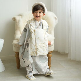 【レンタル】【ひよこ商店 kids 七五三 着物 3歳 男の子 ベレー帽つき被布フルセット クリーム金彩×ミント吉祥鶴】人気着物ブランドの七五三お祝い着セット（被布コート・着物・重ね衿・長襦袢・半衿・信玄袋・雪駄・ベレー帽・足袋） 3歳男子 子供 キッズ