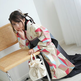 【レンタル】 2尺袖 着物 袴 15点セット ひよこ商店 袴84-87cm（適応身長143-155cm） 袴セット 卒業式 ジュニア 麻の葉 女の子 アイボリー子供 kids ベージュ 茶 赤 ミント あさのは ニュアンスカラー パステル モダン 小学生 大学生 卒業式 往復送料無料