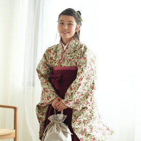 【レンタル】 2尺袖 着物 袴 15点セット ひよこ商店 袴84-87cm（適応身長143-155cm） 袴セット 卒業式 ジュニア 花柄 女の子 緑子供 kids グリーン 赤 ミント 総柄 バラ 薔薇 ニュアンスカラー パステル モダン 小学生 大学生 卒業式 往復送料無料