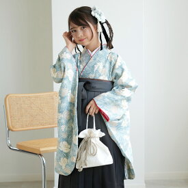 【レンタル】 2尺袖 着物 袴 15点セット ひよこ商店 袴84-87cm（適応身長143-155cm） 袴セット 卒業式 ジュニア 花柄 女の子 水色子供 kids ミント 青 ホワイト 白 椿 つばき バラ ニュアンスカラー パステル モダン 小学生 大学生 卒業式 往復送料無料