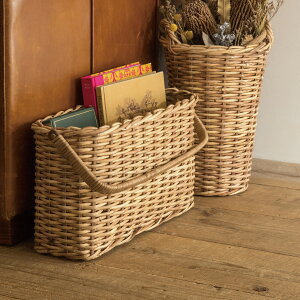 バスケット 収納 無地 編み ラタン カゴ かご 茶色 系 ブラウン 持ち手 ハンドル レクトハンドル ナチュラル ディスプレイ 見せる収納 おもちゃ入れ 小物入れ 雑貨 モダンリビング 北欧 イン